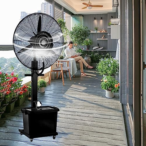 Ventiladores de Pedestal 26/30, Ventilador nebulizador de Pedestal inclinable, Ventilador de enfriamiento Exterior con 3 velocidades, Ventiladores industriales Grandes, Ventiladores de pie oscila
