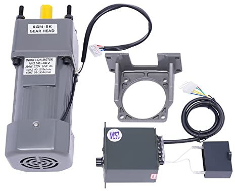 POTYYH Motor de engranajes con regulador de velocidad, 250 W 220 V, motor eléctrico reversible asíncrono con soporte, motor de engranaje ajustable 5 K, alto par de torsión AC, diámetro del eje 15 mm