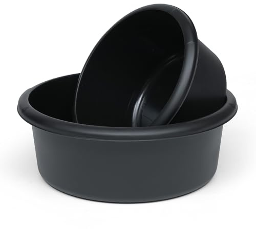 Winsome Set of 2 Washing Up Bowl Large & Small for Sink | Plastic Sink Bowls | Wash Up Basin Bowl for Kitchen Sinks (Black, 4 & 8 Ltr Round)