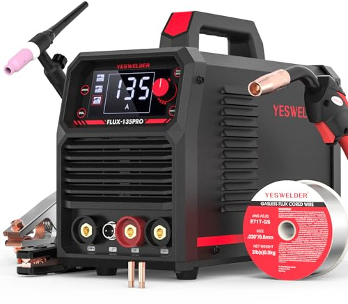 YESWELDER FLUX-135PRO Flux Core MIG Welder & Lift TIG Torch, 135Amp 110V Flux Core Gasless MIG/Lift TIG/Stick 3-in-1 Digital Display Welding Machine with 10-25 Lift TIG Gun