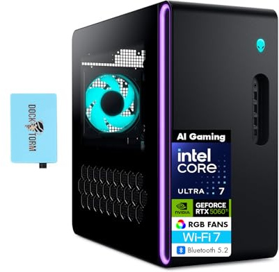 Alienware Aurora AI Gaming Desktop PC (Intel Ultra 7 265F, GeForce RTX 5060 Ti 8GB GDDR7, 32GB DDR5, 8TB PCIe SSD, RGB Fans, 240mm AIO, 500W PSU, WiFi 7, Win 11 Pro) w/DKZ USB Port Expander