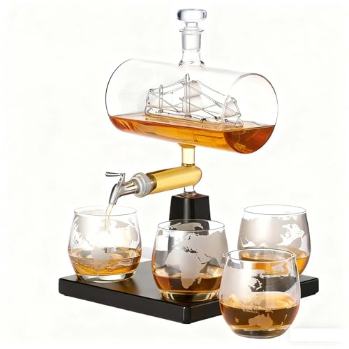 Set di 4 dispenser di liquori in vetro, a tema nautico, decorazione per casa e bar, per uomini e amanti del whisky