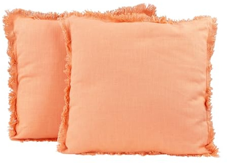 levandeo Uppsättning av 2 dekorativa kuddar orange 45 x 45 cm bomull med fyllning pastell vår sommar soffkudde pastellorange soffkuddar