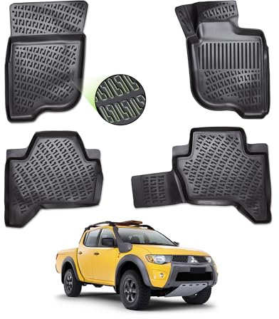 Heavy-Duty TPE Rubber Floor Mats for Mitsubishi L200 2006-2018 – Waterproof Non-Slip Vehicle Mats with OEM Fixing Clips – Compatible with Mitsubishi L200 2006-2018 – Set of 4