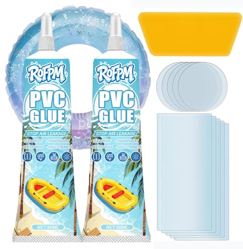 Poolreparationssats med lappar, transparent – hållbar luftmadrass, vattentät, PVC-lim, gummibåt, reparationssats för simringar, hoppslott, bubbelpooler uppblåsbara, kajaker x 50 ml