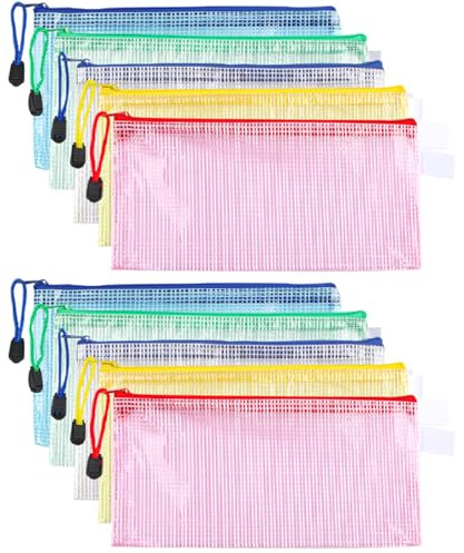 10 Pcs Plastic Wallets, A6 Zip Lock Bags Size,Waterproof Plastic Pockets Zipper Mesh Document Folders Wallet Zipper Bags for Office Homework School Supplies Travel Files Storage Bags (5 Colors)