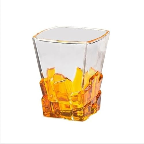 CJHFR472SG Elegante Vasos de whisky colores 8.5 oz, vasos fondo cuadrado pintados a mano Cristalería(Yellow)