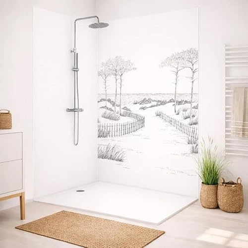 99 Déco Panneaux Muraux de Douche en PVC, Noir et Blanc, 90x220 cm et 120x220 cm, avec Profilés Blancs, Installation par Collage