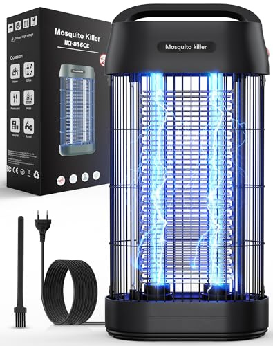Lampe Anti Moustique 3000V, Tue Mouche Électrique UV 16W, Lampe Anti Mouche avec Crochet Portable, Sécurisé, Éco-Énergétique et Silencieuse, pour Intérieur et Extérieur (100m²) (Noir-02)
