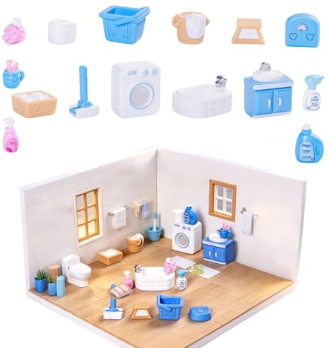 15 Stück Puppenhaus Möbel Badezimmer Set, Miniatur Möbel Badezimmer