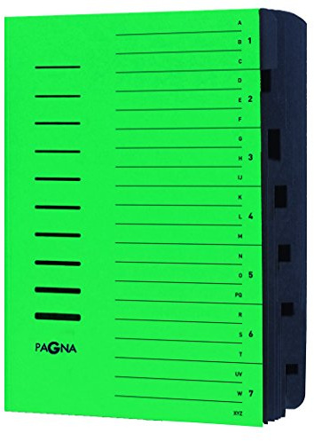 Pagna 24081-03 Ordnungsmappe 7-teilig Pressspan, Eckspanngummi, schwarzes Griffregister Aufdruck 1-7/A-Z auf dem Deckel, grün