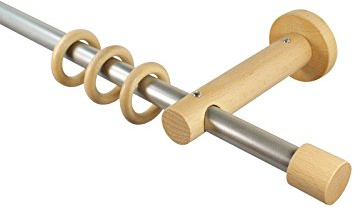 iso-design Gardinenstangen 16 mm aus Metall und Holz Alu/Buche Endstück Kappe, 120 cm