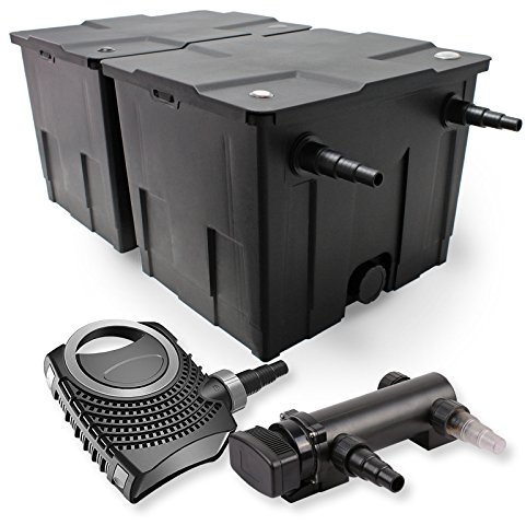 SunSun Komplettset: CBF-350B Teichfilter bis 60000 L Teichfilteranlage als Durchlauffilter, NEO7000 SuperEco Teichpumpe 7000l/h 50W, CUV-318 Teichklärer UVC Klärer mit 18W