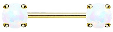 Piersando Brustwarzen Piercing Intimpiercing Nippelpiercing Brust Nippel Intim Barbell mit Opal Perlen Kugeln Gold 1,6mm x 12mm x 5mm Weiß