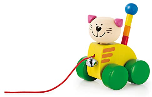 Selecta 62035 Tinka, Nachzieh Katze, Schiebe-und Nachziehspielzeug aus Holz, 12 cm