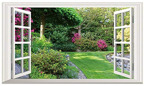 FEDZH Green Flowers Garden Scenery 3D Fake Window Vinyl Wall Stickers Bedroom Living Room Decoration Landscape Big Wallpaper 60x90cm