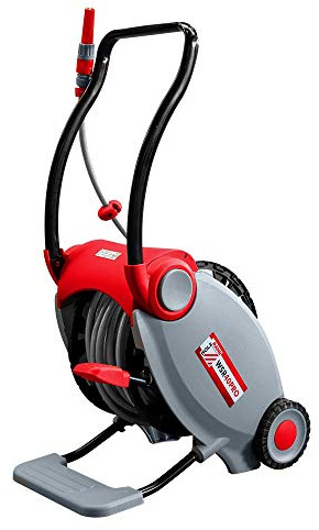 HOLZMANN Wasserschlauch-Roller WSR40PRO - Automatischer Aufrollmechanismus mit Fußpedal, 40m Schlauch, Grau, Weiß, Schwarz, Rot