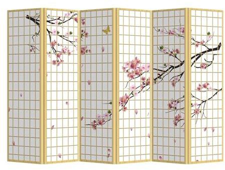 Fine Asianliving Paravent Raumteiler Japanisch Orientalisch Chinesisch Beidseitig L240xH180cm Spanische Wand Trennwand Room Divider Raumtrenner Sichtschutz Bedruckte Canvas Leinwand Asiatisch