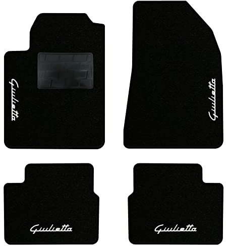 QUEMAR Tappetini Auto per Alfa Romeo Giulietta, Bordo Nero, 4 Ricami | 2010-2016 / Kit Tappeti Moquette e Gomma su Misura / Set 2 Anteriori + 2 Posteriori / Ricami e Colori Personalizzati