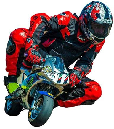 BI ESSE - Tuta da MINIMOTO per bambino in pelle e tessuto professionale, completa di protezioni CE (Rosso/Nero, XL (10-11 anni))