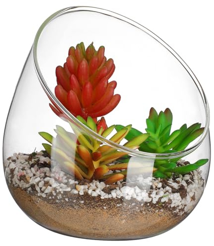 Cuenco de cristal de corte inclinado, jarrón redondo transparente, terrario, orbe, plato de , frasco de flores, contenedor floral para decoración del hogar y la oficina