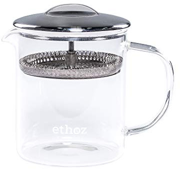 Ethoz® by Planetary Design Glass Tea Brewer – Premium Loose-Leaf Infuser, Borosilicate Chamber, Stainless Steel Strainer, 14 fl.oz. / 400 mL, Minimalist Design, Sustainable & Easy to Clean