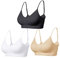 Comfyin Padded Bralette for Women Straps Sleep Bras Seamless Yoga Sport Bras 3 Pack（Black+Beige+White,M