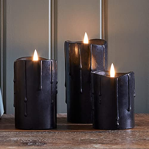 Lights4fun 3er Set schwarze TruGlow® Kerzen mit warmweißer LED Flamme und Timer Halloween Deko