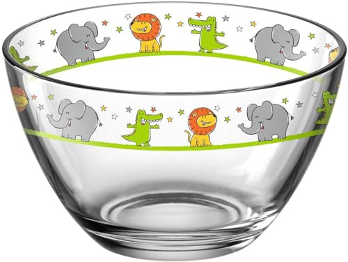 Leonardo Bambini Glas-Schalen 6er Set, Kinder-Schälchen aus Glas mit Tier-Motiven, Löwe, Krokodil, Elefant, spülmaschinengeeignete Schüsseln, Ø 12 cm, bunt, 400 ml, 017887 | tiven, spülmaschinengeeignete Schüssel, bunt, 12 cm ø, 400 ml, 017887