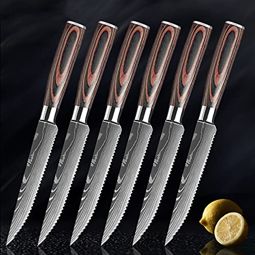 Couteau de Cuisine Steak Couteau Set Damas Couteau en Acier Inoxydable Couteau de Boeuf Cleaver Multipurpose Couteau de Table (Color : JD-R13-6PC)