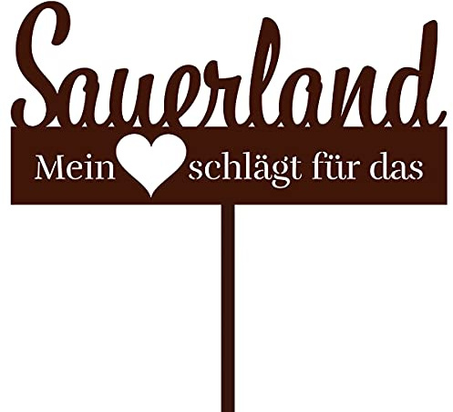 Goldbach Gartenstecker Mein Herz schlägt für das Sauerland 110cm rostfarben Gartendeko Schild