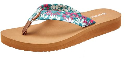 Ampeo Women's Orthopedic Arch Support Flip Flops, Comfortable Sandals with Soft Floral Fabric Straps, Lightweight Non-Slip Cushioned EVA Sole for Beach Pool Shower Walking Travel Summer, Green Size 8