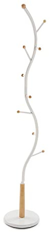 Versa Sisak Minimalistischer Garderobenständer für den Eingangsbereich, mit 9 Haken oder Kleiderbügeln für Kleidung, Maßnahmen (H x L x B) 179 x 32 x 32 cm, Metall und Holz, Farbe: Weiß und braun