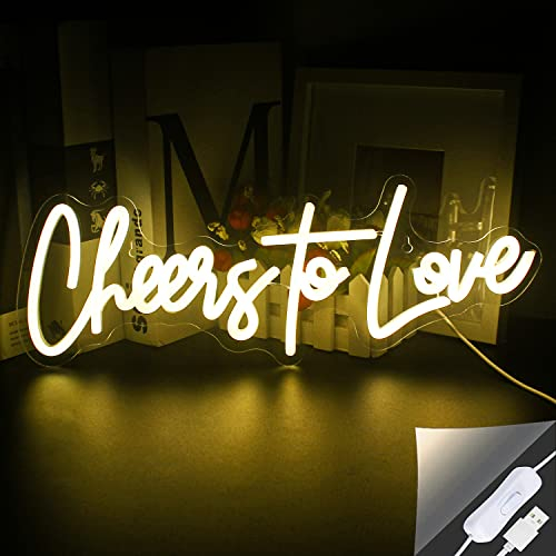 Looklight Cheers to Love Neonschild Warmweißes LED-Leuchtreklame Hochzeit Leuchtreklame USB Acrylic Brief Cheers Leuchtschild für Schlafzimmer Hochzeit Verlobungsfeier Dekoration