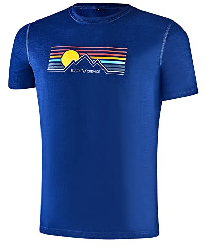 Black Crevice Merino T-shirt för män I högkvalitativ merinotröja I herr-t-shirt av 70% merinoull & 30% PES I temperaturreglerande t-shirt män I Mulesingfri skjorta för män, blå, XXL
