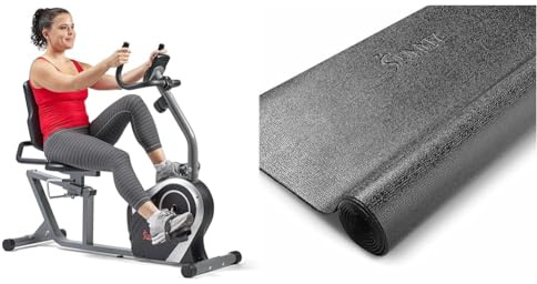 Sunny Health & Fitness Exercise Bikes, Magnetic Recumbent Bike + Treadmill Mat -Medium - NO. 074-M, Black