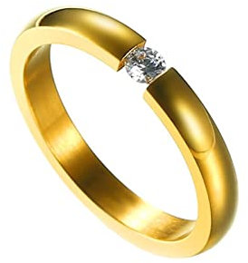 Beydodo Edelstahl Ringe Damen, Frauen Ring 3MM mit Zirkonia Bandring Partner Ring Personalisiert Gold Gr.60 (19.1