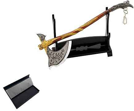 Hanaiette 1 pieza Llavero modelo de espada, hacha, martillo de trueno, arma de la espada de la Chaos Blade de God of War con soporte de exhibición (modelo en caja 9)