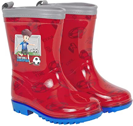 PERLETTI Botas de Agua Niño Impermeables Fútbol - Botines para Niños Pequeños Rojo con Perfil Reflectante - Calzado Bota de Lluvia Nieve PVC con Suela Antideslizante Azul Flexible (Fútbol, 24/25)