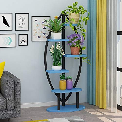 AFLCIO 6-stöckiger Metall-Pflanzenständer, Blumentöpfe, Ständer, Display-Töpfe, Halter für den Innen- und Außenbereich, Lagerregal für Wohnzimmer, Garten, Terrasse, Ecke, Balkon, Balkon, Schwarz +