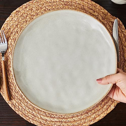 KARACA Aria Assiette plate, émail réactif, 27 cm, assiette à steak, élégante grande assiette ronde de service pour salade, pâtes, pizza, passe au lave-vaisselle et au micro-ondes, beige