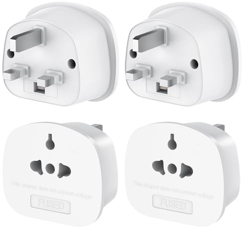 4 Pack European to UK Plug Adaptor, US to UK Travel Plug Adapter with 13A Fuse for USA, EU, Australia, Thailand, Canada, Japan and More (Type A, B, C, I, E, F, L)