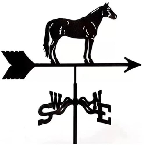 jUlenO Banderuola in Metallo,​Cavallo Nero Segnavento Indicatore di Direzione del Vento per Giardino Esterno Tetto Paddock Decorazione 22x13in