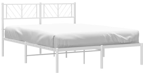 vidaXL Estructura de Cama, Somier con Cabecero, Armazón Marco de Listones de Cama, Mueble para Dormitorio Hogar, Metal Blanca 120X190 cm