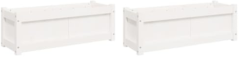vidaXL 2x Garden Planters Flower Pot - White Solid Pine Wood, 90x31x31 cm - DIY Decorative Outdoor Rectangular Planter Boxes for Balconies, Patios, Gardens