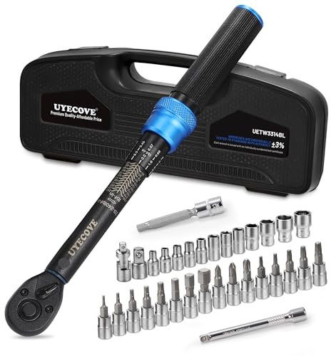 UYECOVE 1/4-Inch Drive Click Torque Wrench Set, 33Pcs Bike Torque Wrench Set (20-240IN.LB/2.3-27.1Nm),Inch Pound Click Torque Wrench with Bit Sockets, 3/8 Adapter, Bicycle Tool Kit