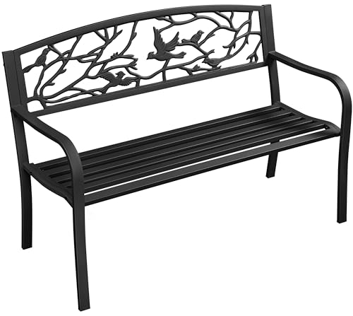 Yaheetech Gartenbank für 3 Personen Metallbank Sitzbank Outdoor Bank Eisenbank Ruhebank im Retro-Stil mit Rückenlehne & Armlehne für Hof/Garten/Terrasse/Balkon/Café, Schwarz