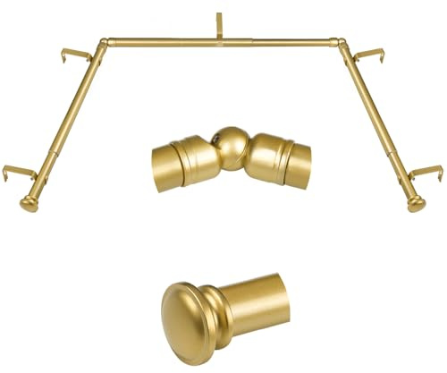 TONIAL Gardinenstangen für Erkerfenster, 81,3–218,4 cm Mittelstange für Fenster, 50,8–208,3 cm Seitenstangen für Fenster, 1,9 cm dekorative Vorhangstangen mit kleinem Endknauf, Gold | Dekorative Gardinenstange für 3 Fenster, verstellbare 81,3 cm bis 147,7 cm Seitenstangen, 1,9 cm Durchmesser, 10 kg Tragkraft