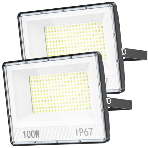 YIQIBRO 100W Projecteur LED Extérieur 2 Pièces, Spot LED Etanche IP67 10000LM 7000K Blanc Froid Lampe Exterieur pour Terrasse, Jardin, Cour