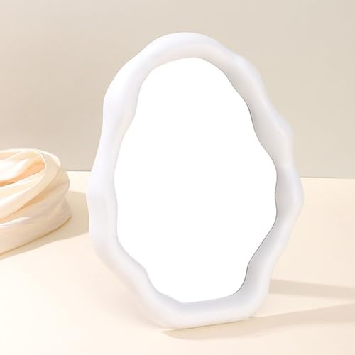 Hosoncovy Desktop Spiegel mit Stand unregelmäßig geformte Arbeitsplatte Make-up Spiegel Eitelkeitsspiegel Kosmetischer Spiegel Dekorativer Spiegel Wand Hängender Spiegel (Weiß)